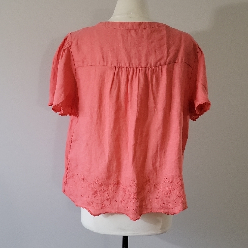 Choco's Orange Pink 100% linen blouse with embroidered details Size 2/12 - Picture 2 of 8